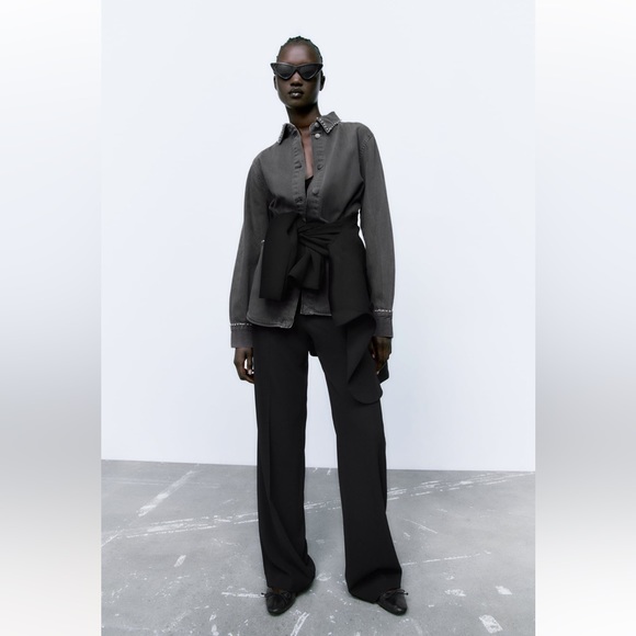 Women Zara Rhinestone Denim Overshirt Size XS - Picture 2 of 11